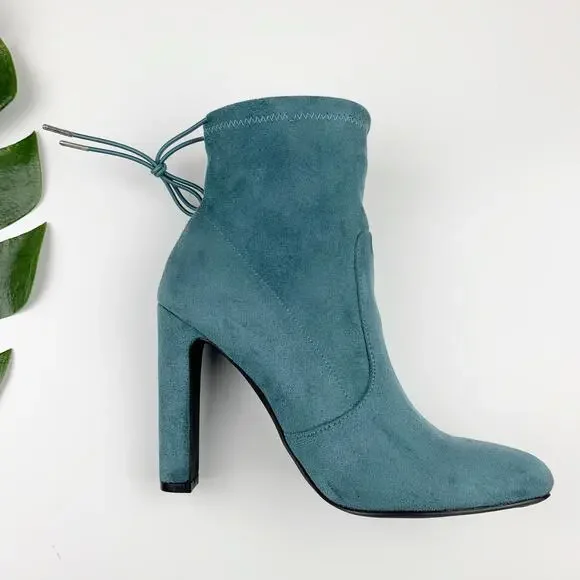 JF JustFab Jesyna Ankle Boots Heeled Blue Faux Suede Women's 8 - Picture 7 of 11